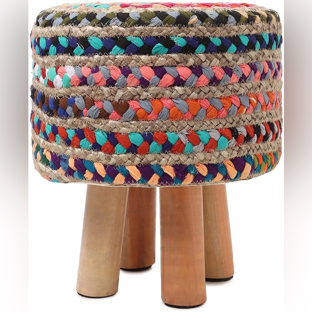 Woven multicolor pouf stool (19x19x14)